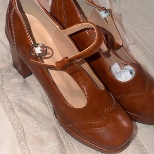 SHEIN Tan Mary Jane Low Block Heels